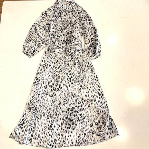Ann Taylor : Mock Turtleneck Snow Leopard Print Shift Midi Dress : Petite XS - Picture 2 of 6